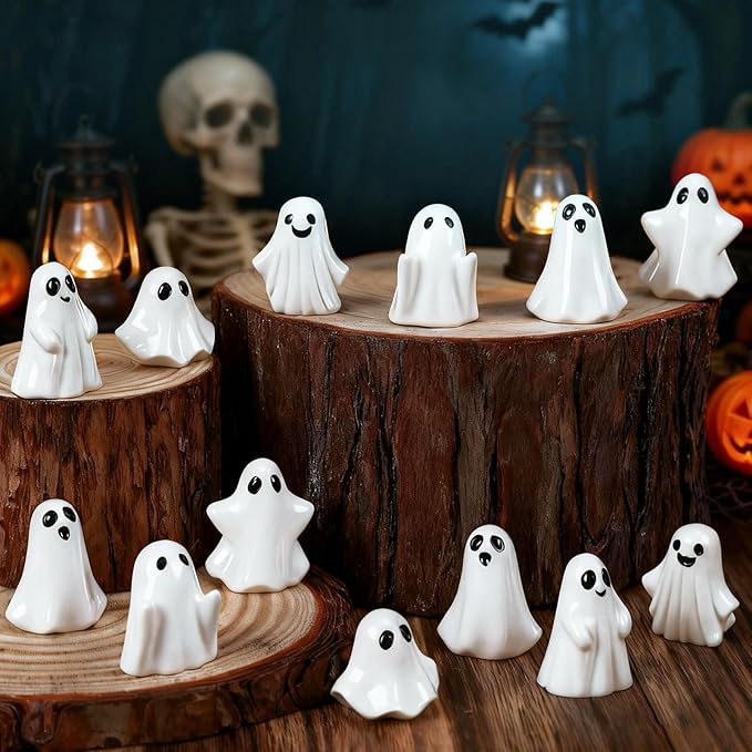 80Pcs Mini Resin Ghosts Tiny Small Ghost Figurines Miniature Halloween Decorations for Spooky Tiered Tray Home Table Centerpiece Decor Vase Filler Party Favors Gift