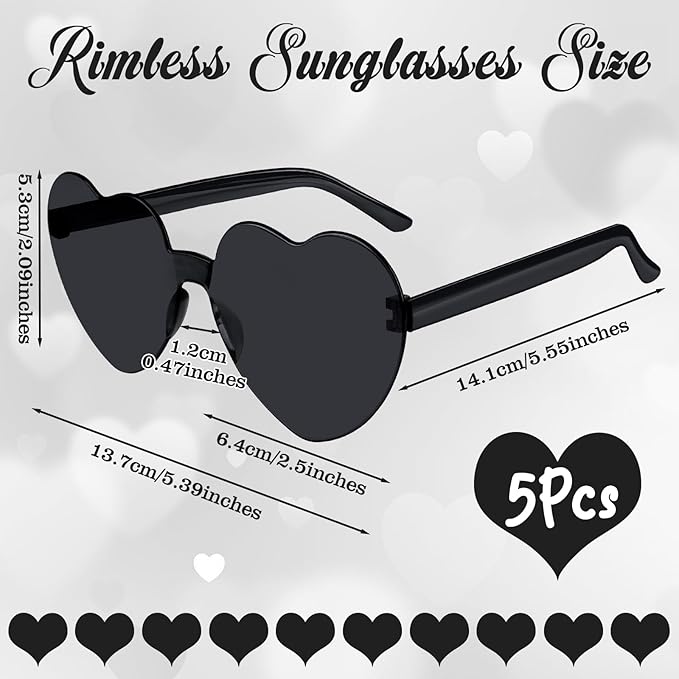 PLULON Heart Sunglasses for Women 5/12/25 Pcs, Heart Glasses Valentine Day Rimless Shaped Candy Color Fun Glasses Party Favor