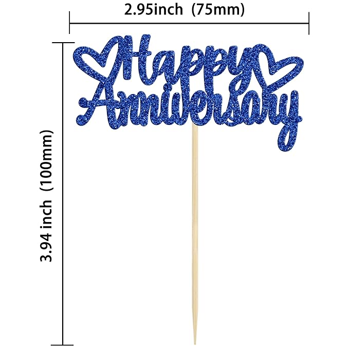 Gyufise 24Pcs Happy Anniversary Cupcake Toppers Glitter Anniversary Party Supplies Cake Decorations Wedding Celebration Party Decoration Supplies Blue