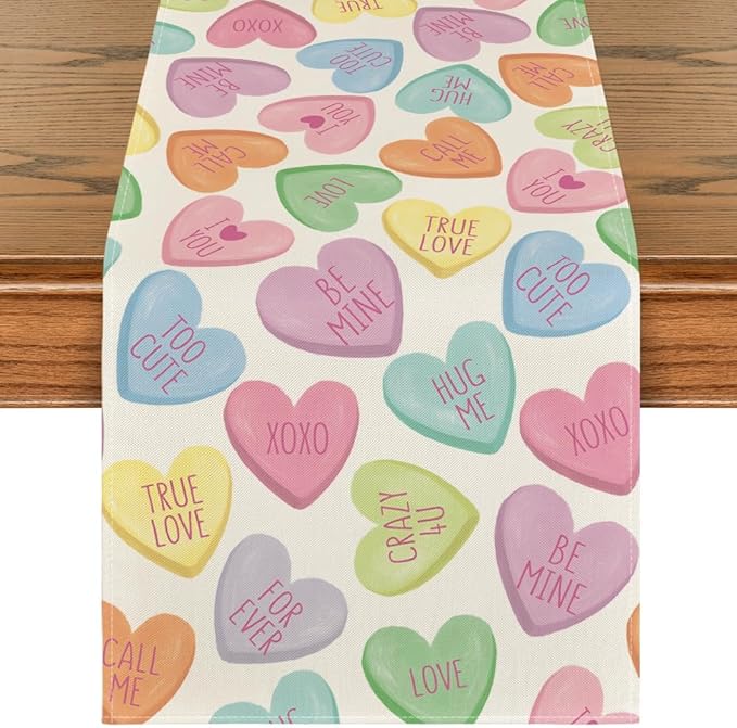 Artoid Mode Ture Love Heart Valentine's Table Runner, Seasonal Kitchen Dining Table Decoration for Home Party Decor 13x48 Inch