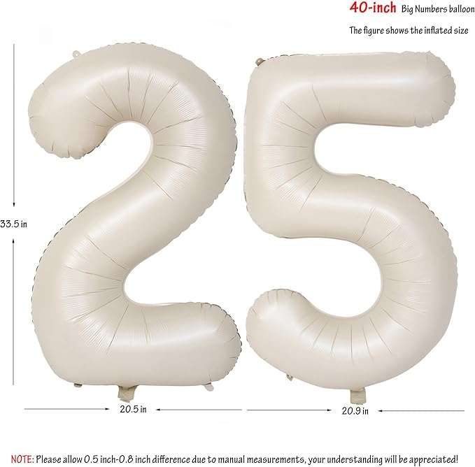 40 In Cream white Number Balloons Helium Foil Mylar Balloon Birthday Party banquet Decoration Digital 25