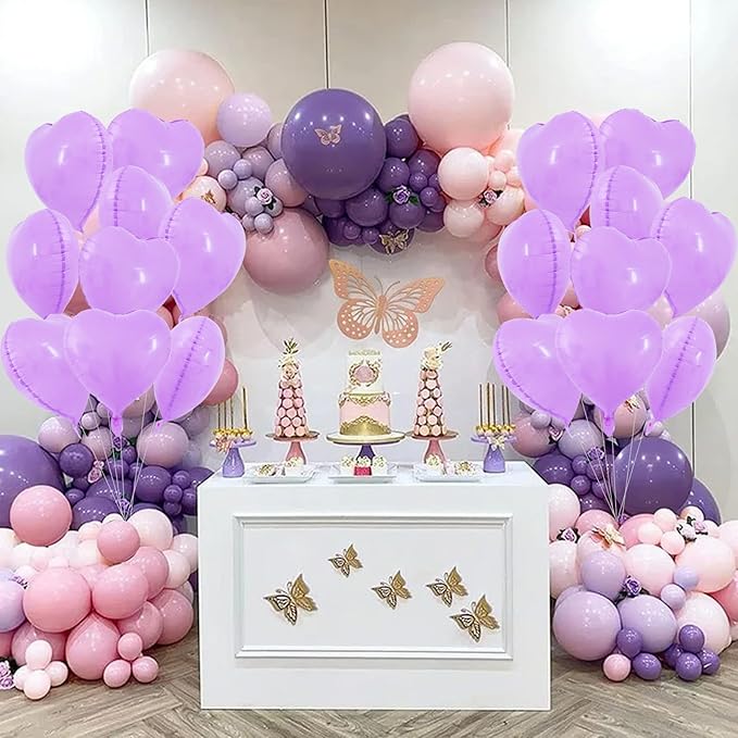 TONIFUL 30Pcs 18 Inch Pastel Purple Balloons Purple Heart Shape Foil Mylar Banners Decoration for Birthday Valentine's Day Wedding Bridal Shower Anniversary Engagement Party Supplies