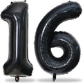 Black 16th Birthday Balloons for Boys Girls, 40 Inch Big Black Mylar Foil Number 1 and 6 Balloons Self Inflating Black 16 Balloons Number for Men Women 16th Anniversary Party Decorations Supplies