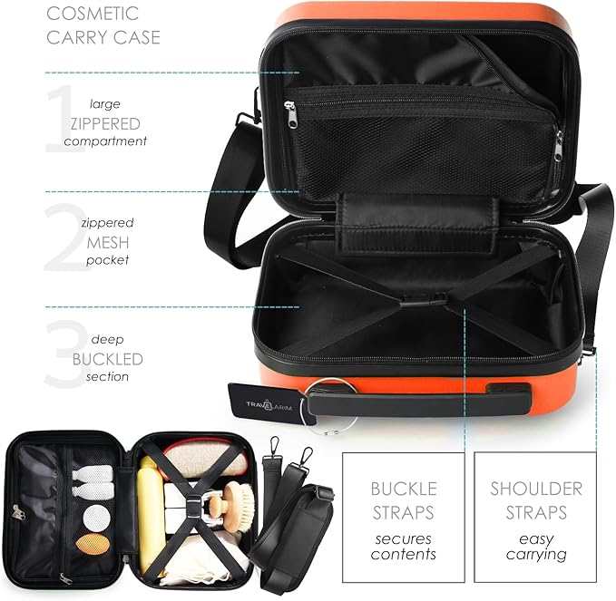TRAVELARIM 20 Inch Carry On Luggage 22x14x9 Airline Approved, Carry On Suitcase with Wheels, Hard-shell Carry-on Luggage, Durable Luggage Carry-On, Orange Small Suitcase with Cosmetic Bag