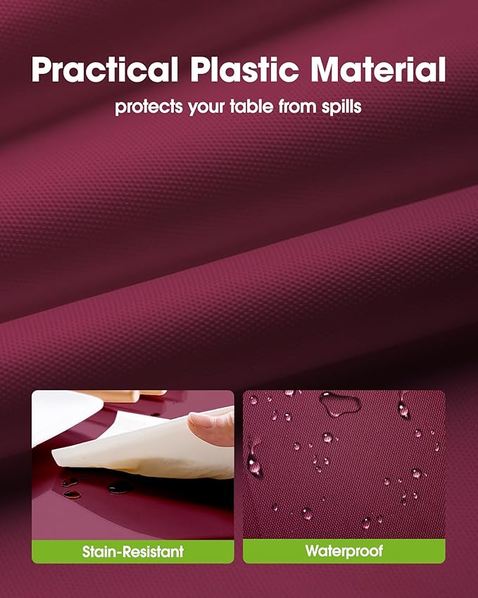 Pureegg Plastic Table Cloth Disposable 8 Pack, 54 x 108 Inch Table Cloths, Party, Thanksgiving Decorations, Harvest, Fall Tablecloths, Rectangle, Maroon Plastic Cover, Leakproof & Sturdy, Burgundy