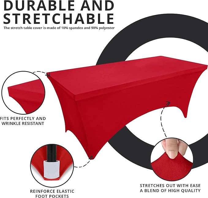 Utopia Kitchen Spandex Tablecloth 1 Pack [6FT, Red] Tight, Fitted, Washable and Wrinkle Resistant Stretch Rectangular Patio Table Cover for Event, Wedding, Banquet & Parties [72Lx30Wx30H Inch]