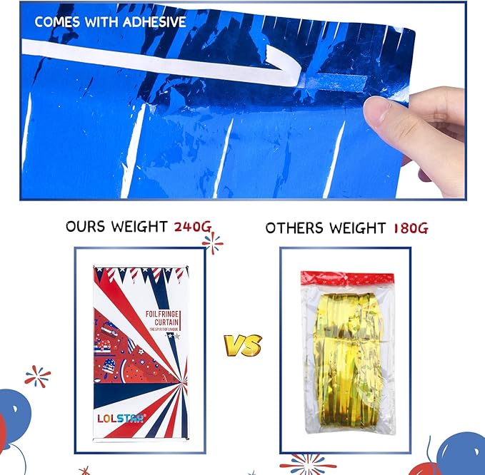LOLStar 4th of July Decorations, 3Pack Red White and Blue Decorations Streamers Patriotic Foil Fringe Curtains Photobooth Props Party Backdrop for USA Themed Olympics Election Veterans Day Decor
