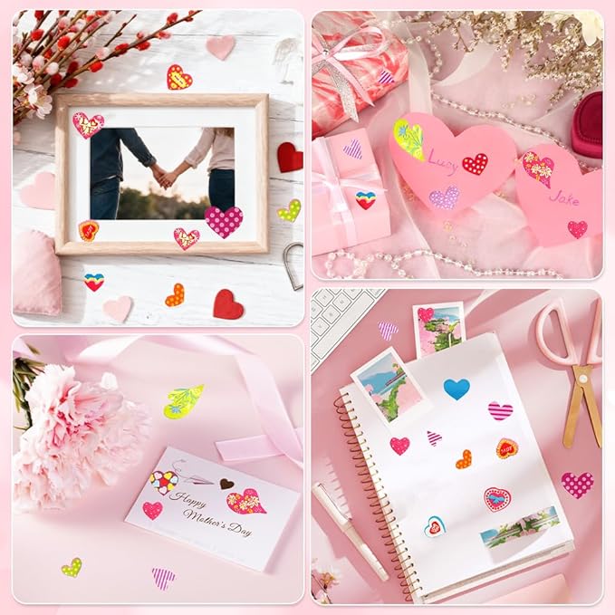 Heart Stickers, 6100 Pcs Small Self Adhesive Heart Sticker, 100 Sheets Gilter Love Sticker Bulk for Card Envelopes Gifts Craft Scrapbooking Wedding Mother's Day Valentines Day Party Decorations Favors