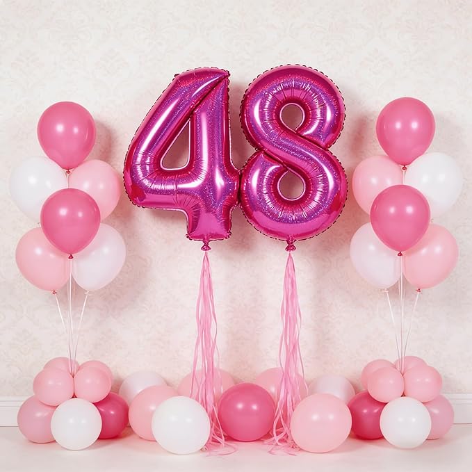 Laser Hot Pink 2 Balloon, Number Balloons 40 Inch, 2nd Balloon Number Birthday Decorations, Second Two Birthday Party Supplies, Number 2 Balloon