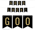 Andaz Press Faux Gold Glitter on Black Retirement Party Banner Decorations, Good Luck!, Approx 5-Feet, 1-Set, Birthday Wedding Baby Shower Colored Hanging Pennant Decor