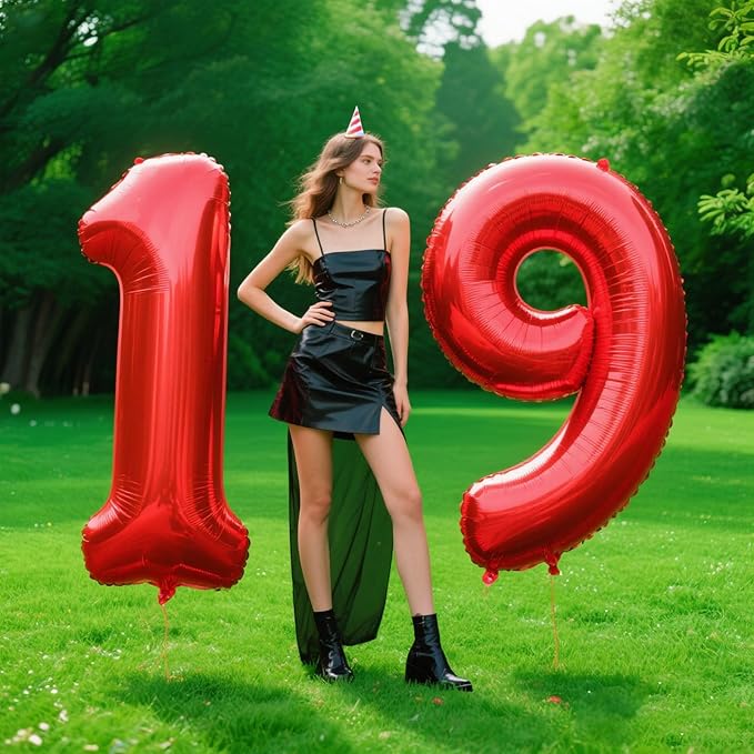 40 Inch Red Number 19 Digital Balloon,Jumbo Mylar Foil Helium Balloon for 19 Balloons for Birthday Party,Wedding Anniversary Party Decorations