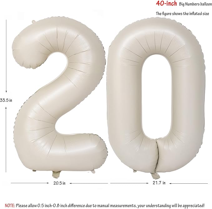 40 In Cream white Number Balloons Helium Foil Mylar Balloon Birthday Party banquet Decoration Digital 20