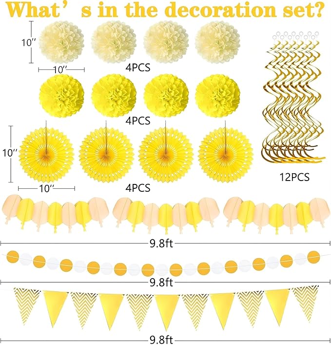 Moon Boat 35PCS Party Decorations Paper Fan Hanging Set - Birthday,Baby Shower,Lemon,Sunflower Theme Decor (Yellow)