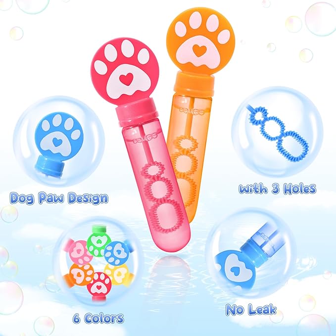 Winrayk 24 Large Paw Print Bubble Wands with Gift Card, Bubbles Bulk Puppy Dog Cat Party Favors for Kids, Easter Pinata Filler Goodie Bag Stuffer Treasure Box Classroom Prize Birthday Gift Outdoor Toy