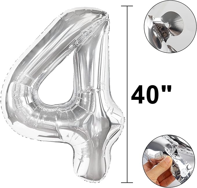 40 Inch Silver 4 Number Balloons 14 Number Balloons Giant 14 or 41 42 43 44 45 46 47 Balloons Silver Foil Mylar Helium Large Digital Balloon 40th Birthday Anniversary Party Decorations Supplies