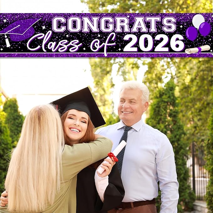 Graduation Decorations 2026 Yard Sign Large Class of 2026 Banner Purple Congrats Grad Signs for Graduation Party Decorations (Purple)