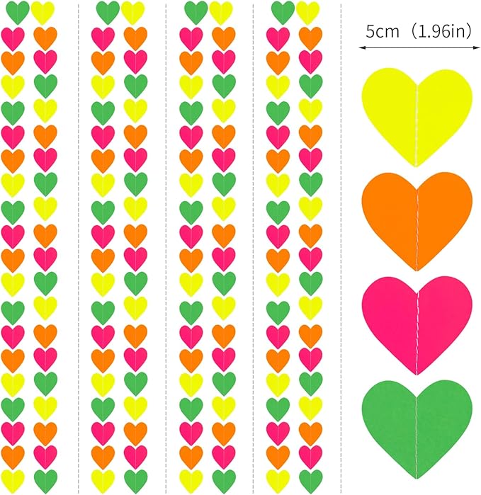 UV Neon Party Decorations Valentines-Day Heart-Garland - 52ft Glow in The Dark 80s Hanging Streamers Banner,Girl Romantic Galentines Wedding Anniversary Baby Bridal Shower Engagement Decor Panduola