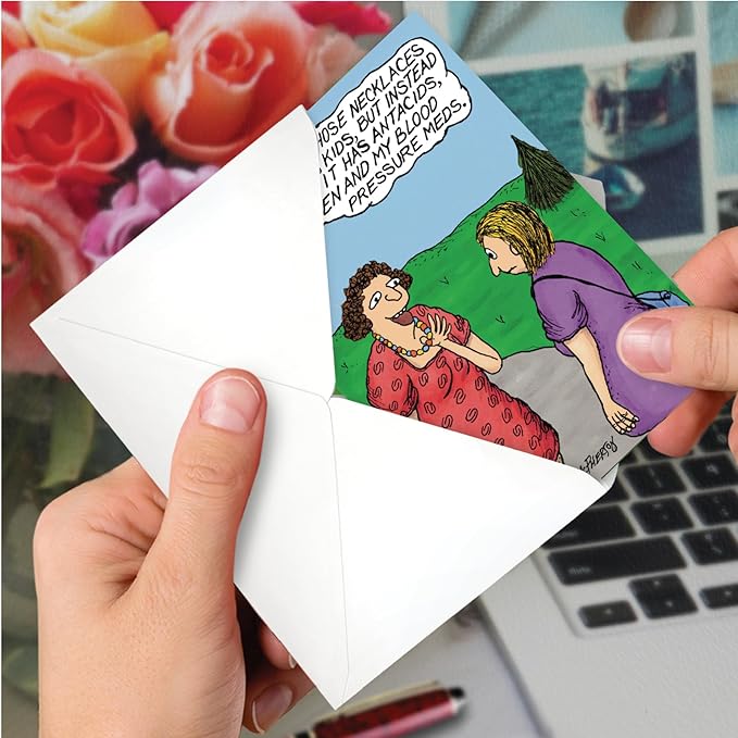 NobleWorks - 1 Funny Birthday Greeting Card w/ 5 x 7 Envelope For Women, Her - Bday Medicine Necklace C8710BDG