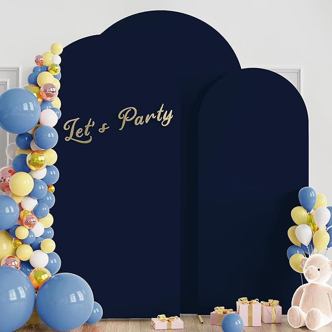 Wokceer Wedding Arch Backdrop Cover 7.2FT, 6.6FT, 6FT Set of 3 Spandex Fitted Navy Blue Arch Covers for Round Top Chiara Arch Backdrop Stands Cover for Birthday Party Ceremony Decor