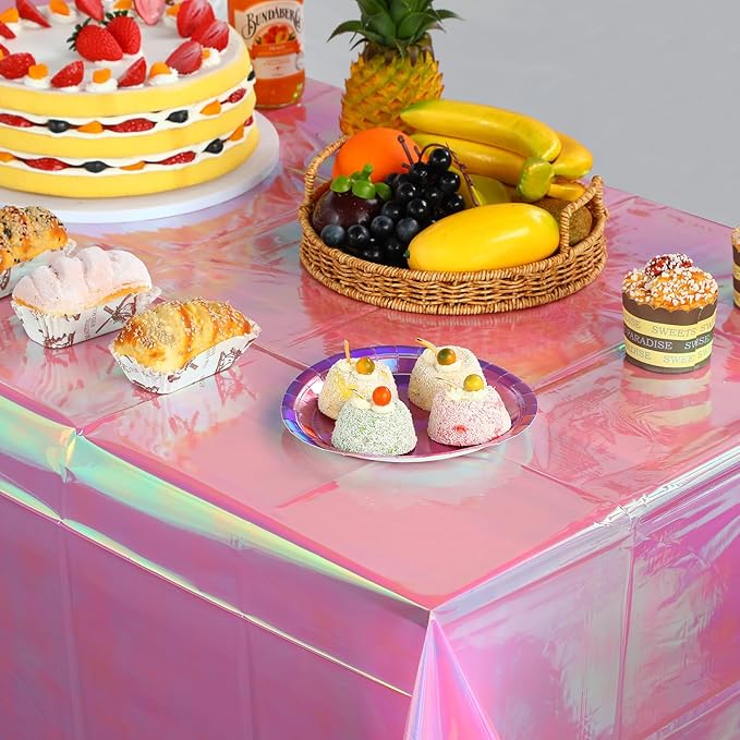 6 Pack Iridescent Plastic Tablecloth, Shiny Disposable Laser Rectangle Table Covers, Holographic Foil Tablecloth Party Decorations for Birthday Bridal Wedding Anniversary Party Supplies, 50 x 100 Inch