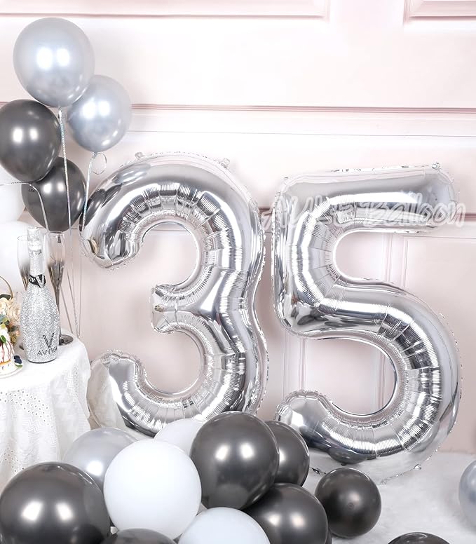 AULE 40 Inch Large 35 Balloon Numbers Silver, Big Foil Number Balloons, Giant Helium Happy 35th Birthday Party Decorations for Man and Women, Huge Mylar Anniversary Party Supplies