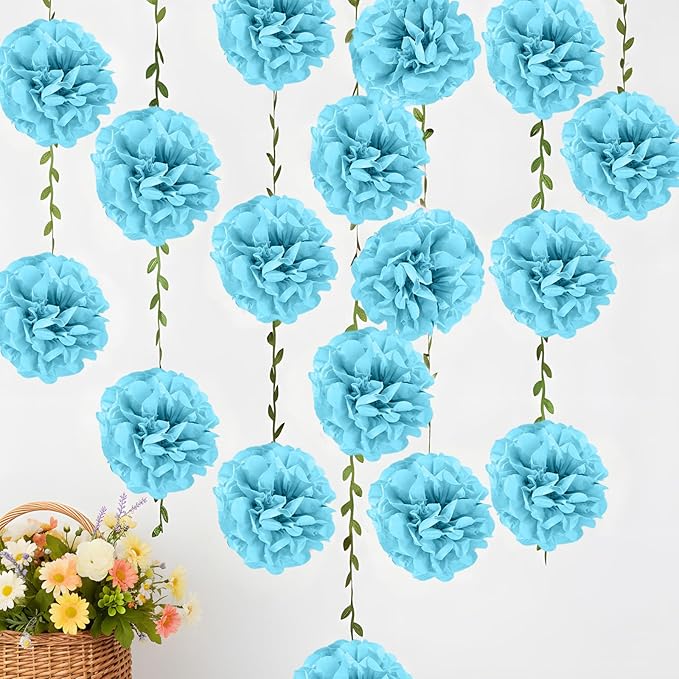 Blue Flower Garland for Backdrop - 2 Pcs Hanging Artificial Floral Garlands for Room Wall Table Home Decor, 8.2 Ft Faux Paper Flower Vines for Garden Wedding Arch Party Decoration