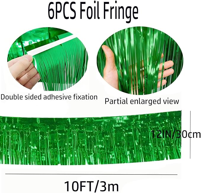 Green Foil Fringe Garland 6Pcs 10 Feet Metallic Tinsel Hanging Curtain Glitter Backdrop Banner for Parade Floats Christmas Wedding Party Decorations