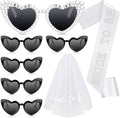 8 Pcs Bachelorette Party Bride to Be Decorations Pearl Heart Sunglasses Pearl Sash Bridal Veil for Wedding Engagement Bridal Shower Favors