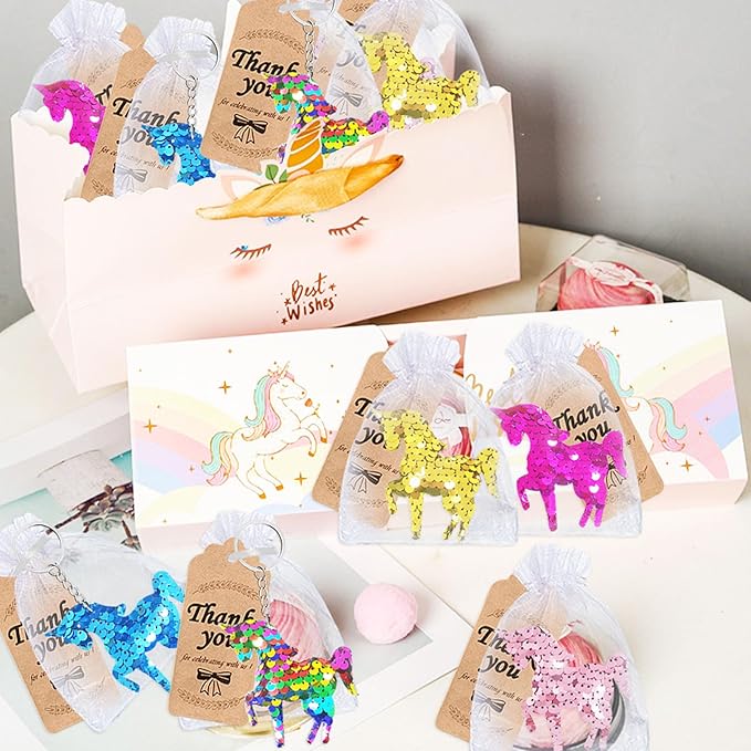 CiciBear 25 Pack Unicorn Sequin Keychains for Unicorn Party Favors, Kids and Adults Birthday Gift, Baby Shower, Party, 5 Colors