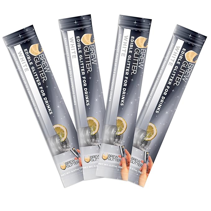 Brew Glitter White Edible Drink Glitter 4 x 2g Packets for Cocktails, Beer, Wine & Beverages