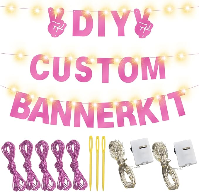 175Pcs Glitter Customizable Banner Kit DIY Custom Letter Banner DIY Girls Happy Birthday Letters 0-9 Numbers Anniversary Personalized Banners Wedding Birthday Party Decoration Supplies(Shiny Light Pink)