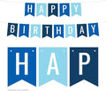 Andaz Press Hanging Pennant Banner Party Decorations, Royal Blue, Baby Blue, Navy Blue, Happy Birthday, 1-Pack, Approx. 5-Feet, Boy 1st 2nd 3rd 4th Birthday Cars Trucks Themed Decor