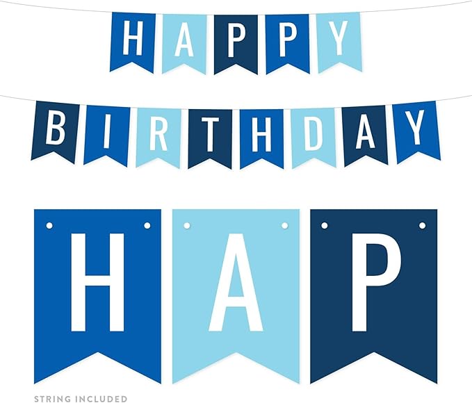 Andaz Press Hanging Pennant Banner Party Decorations, Royal Blue, Baby Blue, Navy Blue, Happy Birthday, 1-Pack, Approx. 5-Feet, Boy 1st 2nd 3rd 4th Birthday Cars Trucks Themed Decor