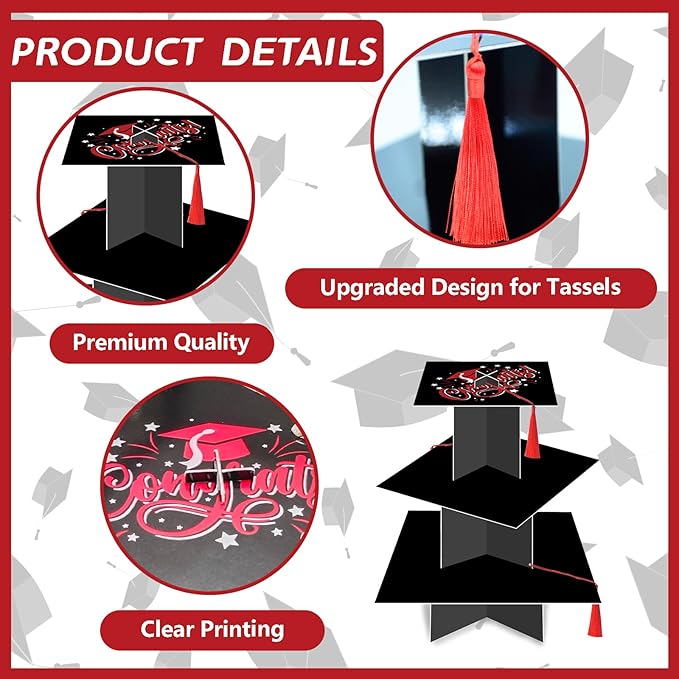 KALEFO Graduation Decorations 2026 Graduation Cap Cupcake Stand with Tassel Graduate Party Favors Table Decor Grad Party Supplies (Red)
