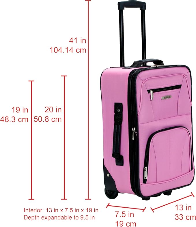 Rockland Fashion Softside 2 Piece Luggage Set, Expandable, (14" Tote/19" Upright), Pink