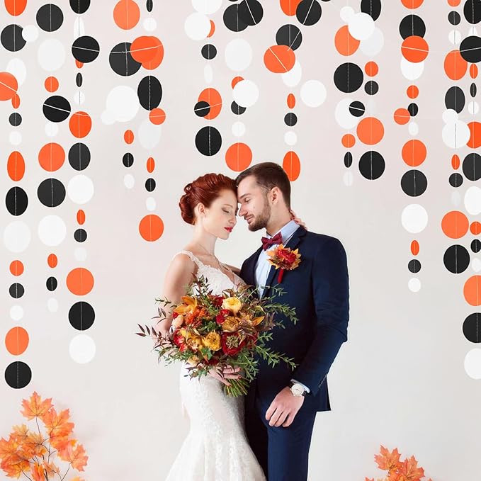GCQQ 52Ft Black Orange White Garland Orange and Black Paper Circle Dot Streamers Halloween Polka Dot Garlands for Graduation Party Fall Autumn Thanksgiving Wedding Birthday Baby Shower Decoration