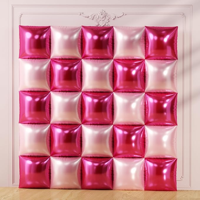 75Pcs Hot Magenta Pink Square Foil Balloons Wall Tunnel Backdrop Double Sided with Pink Balloons Arch Garland Kit for Anniversary Bachelorette Birthday Valentines Day Party Decoration