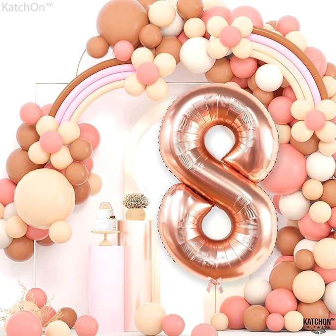 KatchOn Rose Gold 8 Balloon - 40 Inch Mylar Eight Balloon for 8th Birthday Decorations