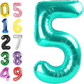 Numbers 5 Balloon 40 Inch, 5Year Anniversary Decorations, Blue-Green Numbers Balloon for 5, 15, 25, 50 Birthday Party Decoration, Anniversary, Wedding, Single Supplies