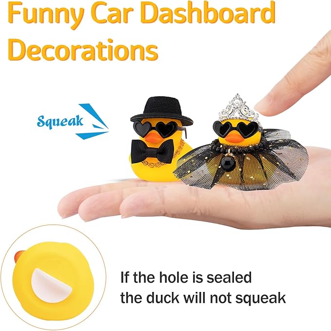 wonuu Pair Set of 2 Bride and Groom Rubber Ducks for Wedding Favors, Party Favors, Ceremony Gift Set, Marriage Souvenir, Marry Blessings, Aniversary Present, Black Dress&Soft Top Hat