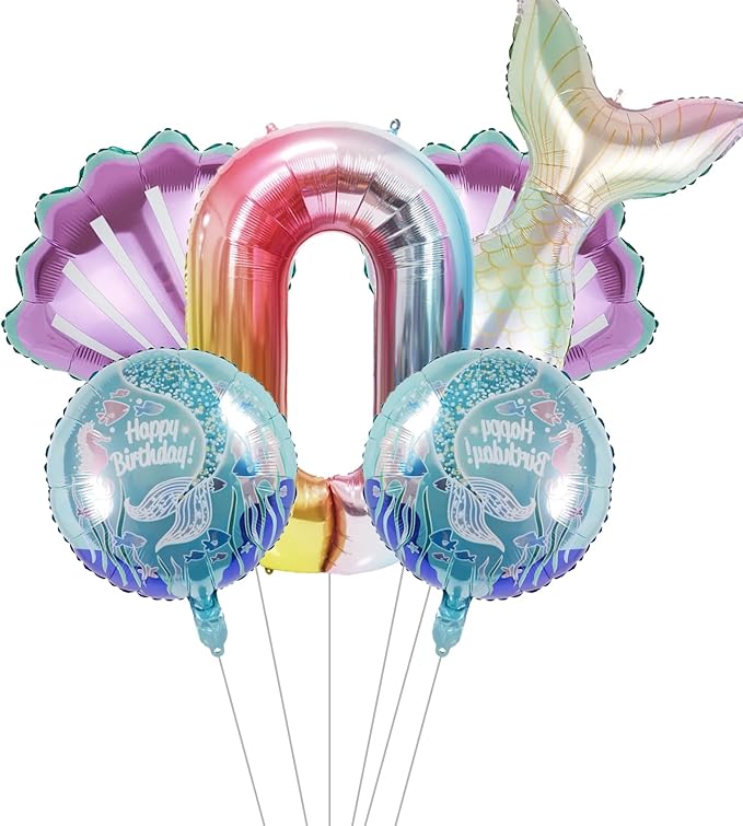 Mermaid Birthday Decorations Mermaid Balloons - Number 0 Balloons for Girls Under The Sea Mermaid Theme Baby Shower Birthday Favors