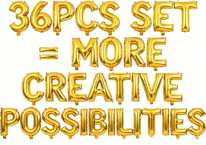 36 Pcs Gold Letter Balloons, Custom A-Z Set for Personalizing Names & Phrases Party Supplies Banners - with 1 Set ABEILMNOPS for Wedding/Birthdays/Annivs/Grads Party Decoration Banner Custom Phrase