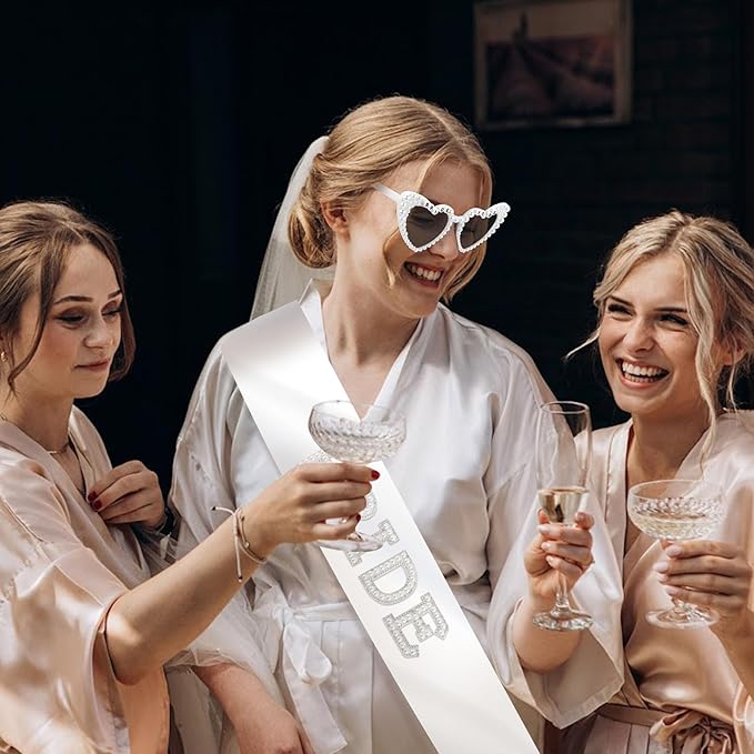 Chanaco Bride to Be Sash and Sunglasses Bachelorette Party Decorations Bridal Shower Favors White Heart Glasses Wedding Accessories Engagement Gifts