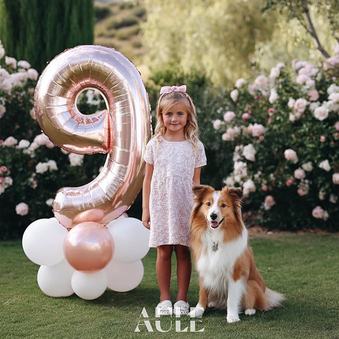 AULE 40 Inch Big Rose Gold 9 Balloon Number Large Foil Helium Number Balloons 0-9 Jumbo Giant Happy 9th Birthday Party Decorations for Boy or Girl Huge Mylar Anniversary Party Supplies
