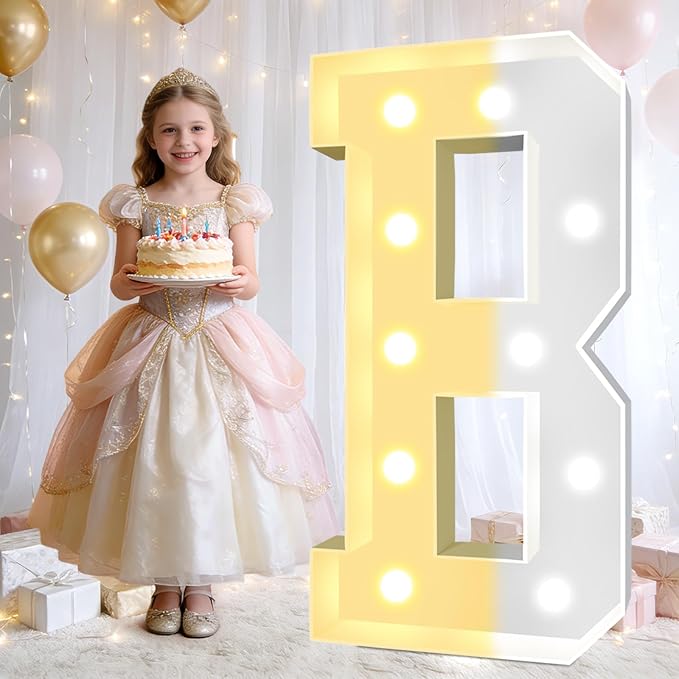 Pooqla 3FT Marquee Light Up Letters, LED Big Mosaic Marquee Letters 3 Feet, Giant LED Sign for Balloons Birthday Anniversary Wedding Party Decoration, Cool White and Warm White Letter B