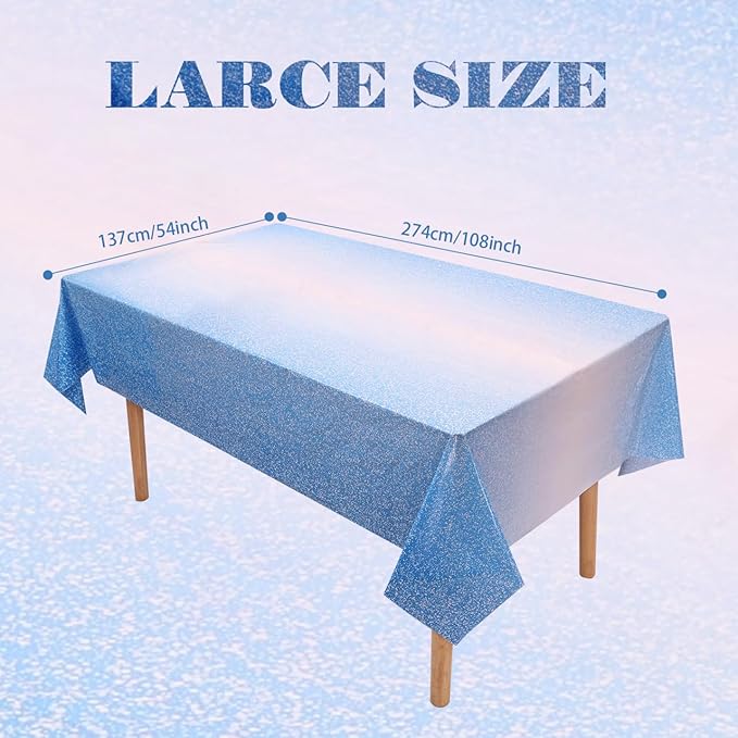 Kesfey 3 Packs Ombre Blue Plastic Tablecloth 54 x 108 Inch Gradient Pastel Blue Table Cloths Rectangle Disposable Royal Blue Sprinkle Glitter Table Covers for Birthday Baby Shower Party Decorations