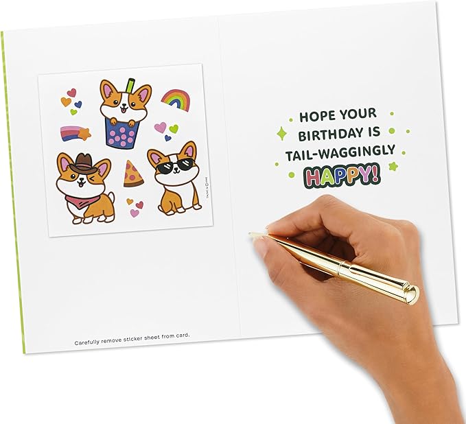 Hallmark Kids Birthday Card with Stickers (You’re Extra-Corgi-Nary) for Son, Daughter, Grandchild