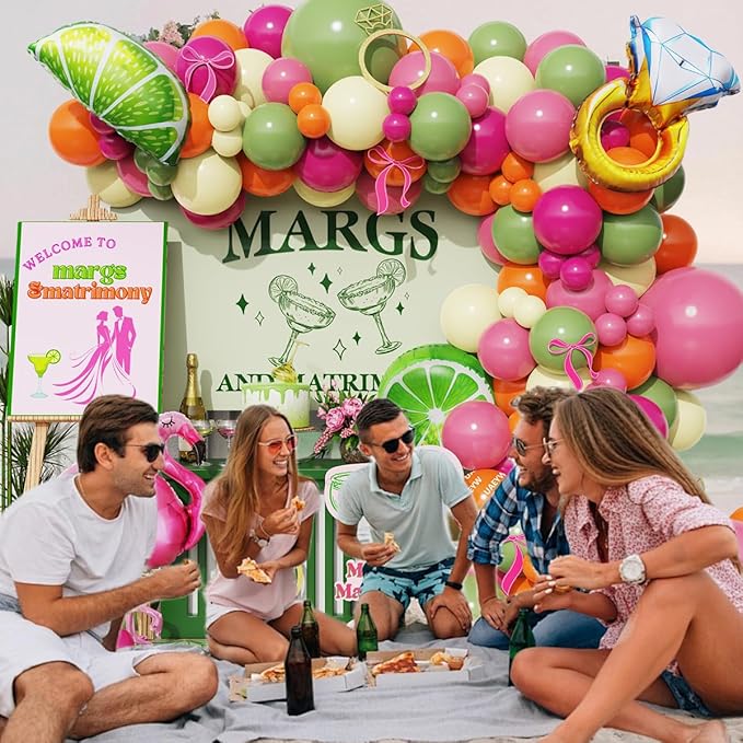 Margs And Matrimony Bachelorette Party Decorations 148Pcs Margarita Tropical Balloon Arch Garland Kit Lime Lemon Diamond Ring Flamingo Balloons Martini Birthday Mexican Fiesta Wedding Bach Decor