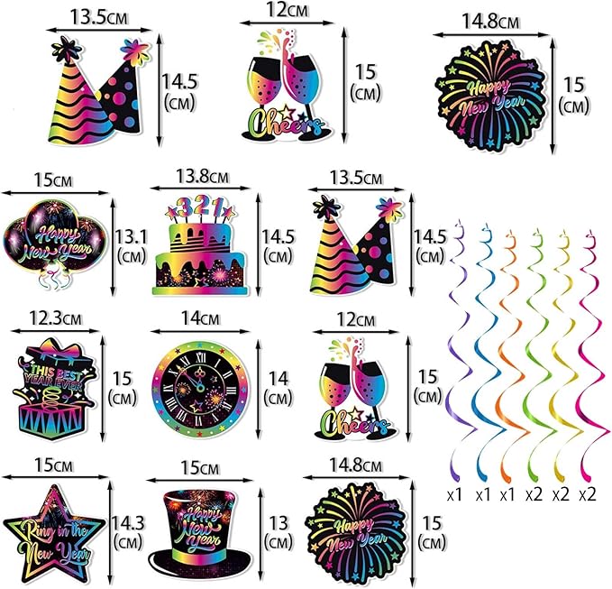 Happy New Year Decorations 2026 Colorful Happy New Year Banner & Ceiling Hanging Swirls Perfect for New Years Eve Party Supplies 2026