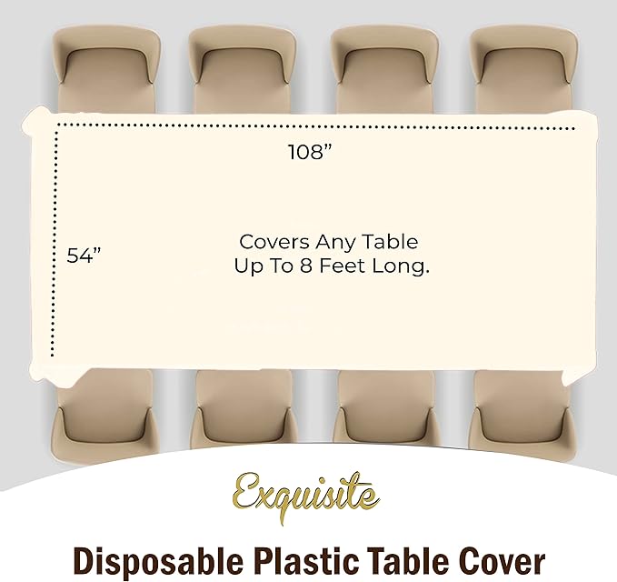 Exquisite Party Solids 6-Pack Premium Plastic Tablecloth 54in. x 108in. Rectangle Plastic Table Cover - Ivory